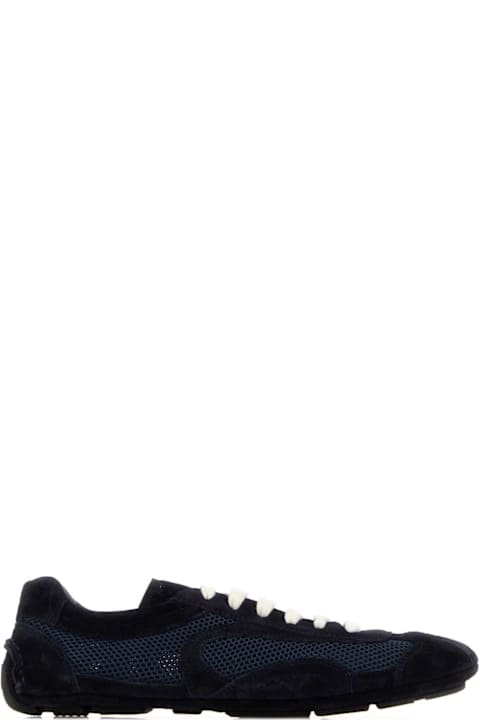 Prada Midnight Blue Suede And Mesh Montecarlo Sneakers