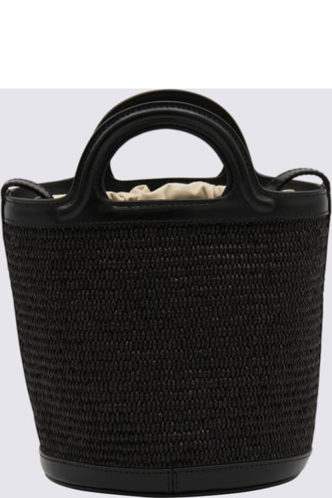 Marni Totes for Women Marni Black Raffia And Leather Tropicalia Mini Bucket Bag