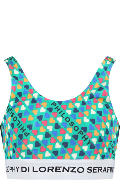 Green Top For Girl With Print And Logo