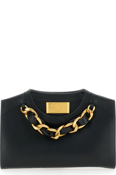 Balmain Bags for Women Balmain Black Pouch With Logo Plaque On The Front And Crewneck Effect In Leather Woman