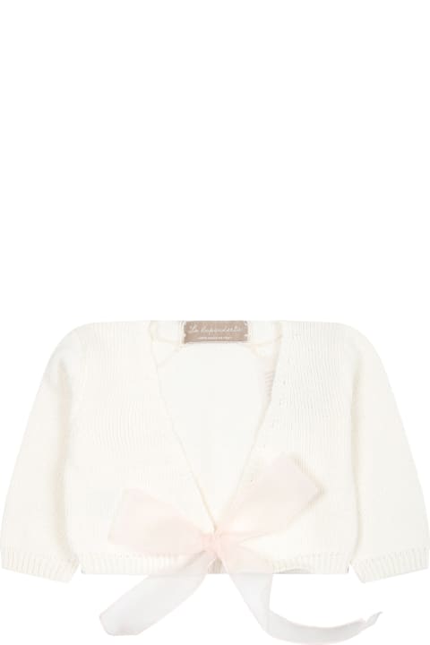 La stupenderia Sweaters & Sweatshirts for Baby Girls La stupenderia White Cardigan For Baby Girl With Pink Bow