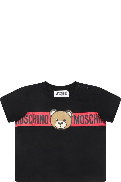 Topwear for Baby Girls Moschino Black T-shirt For Baby Boy With Teddy Bear And Logo