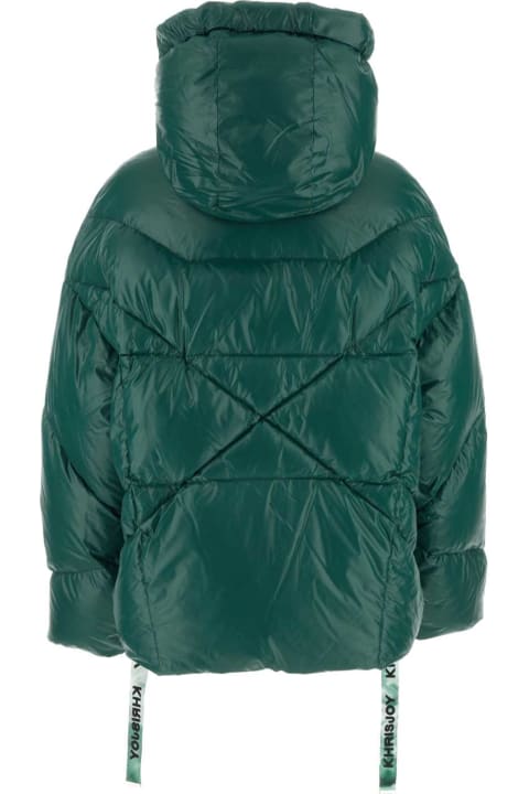 Khrisjoy Coats & Jackets for Women Khrisjoy Bottle Green Nylon Iconic Shiny Down Jacket