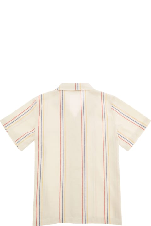 Mini Rodini Topwear for Boys Mini Rodini Beige Striped Shirt With Embroidered Logo In Cotton Boy