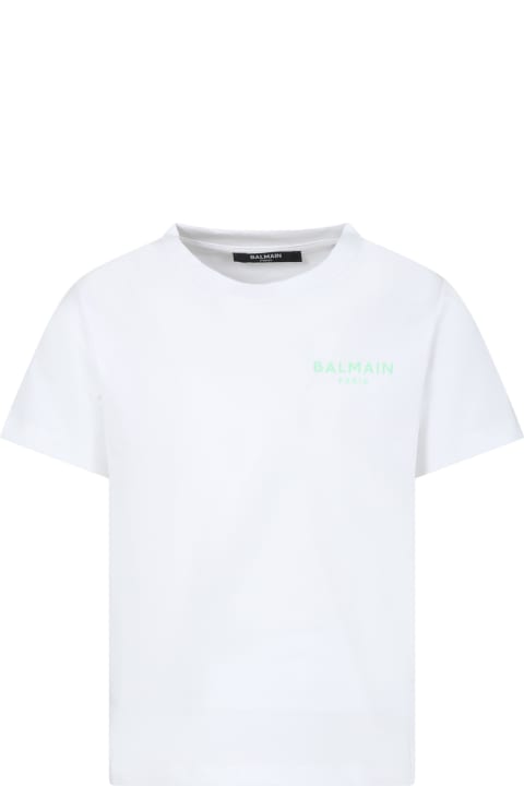 Balmain for Kids Balmain White T-shirt For Kids With Green Logo