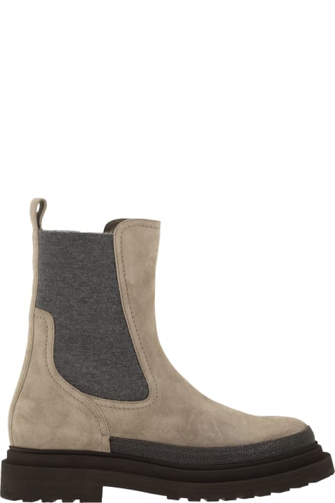 Shoes for Women Brunello Cucinelli Suede Chelsea Boot With "precious Detail"