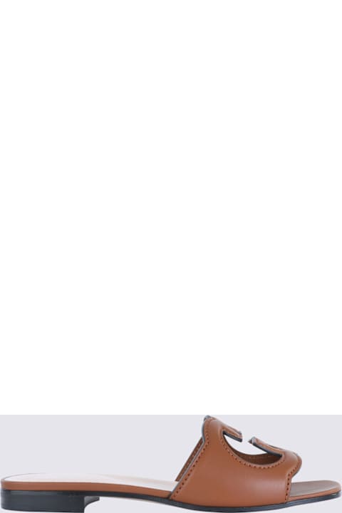 Gucci Brown Leather Gg Cross Cut Out Sandals