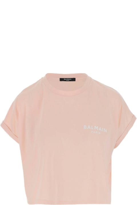 Balmain for Women Balmain Logo Printed Short-sleeved Cropped T-shirt