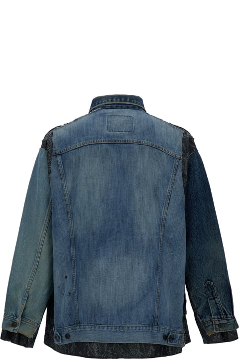 Needles Coats & Jackets for Men Needles Blue Patchwork Asymmetric Jacket In Cotton Denim Man