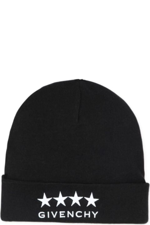 إكسسورات وهدايا لـ أولاد Givenchy Black Beanie With Logo And Stars In Cotton And Cashmere Boy