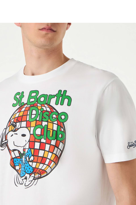 Homeware MC2 Saint Barth Man Cotton T-shirt With St. Barth Disco Club And Snoopy Print | Snoopy - Peanuts Special Edition
