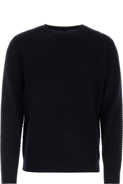 Sweaters for Men Giorgio Armani Midnight Blue Wool Blend Sweater