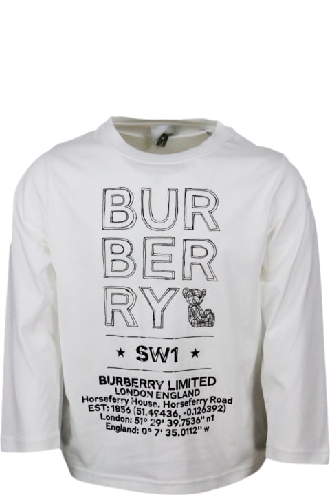 Burberry T-Shirts & Polo Shirts for Boys Burberry Long-sleeved Crew-neck T-shirt In Stretch Cotton With Drawn Logo