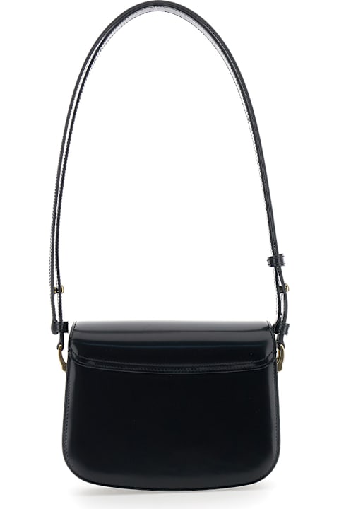 Homeware Ami Alexandre Mattiussi 'paris Paris' Black Shoulder Bag With Adc Plaque On The Front And Adjustable Shoulder Strap In Leather Woman