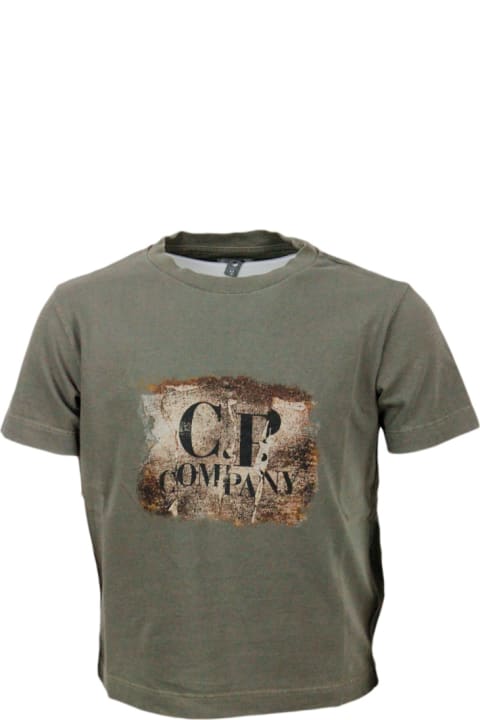 C.P. Company for Kids C.P. Company Garment-dyed Cotton Jersey Short-sleeved Crew Neck T-shirt With Logo On The Chest