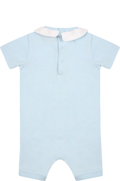 Moschino for Kids Moschino Light Blue Romper For Baby Boy With Teddy Bear And Logo
