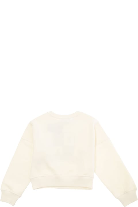 Emporio Armani ملابس علوية لـ بنات Emporio Armani White Sweatshirt With Jacquard Crest In Cotton Girl