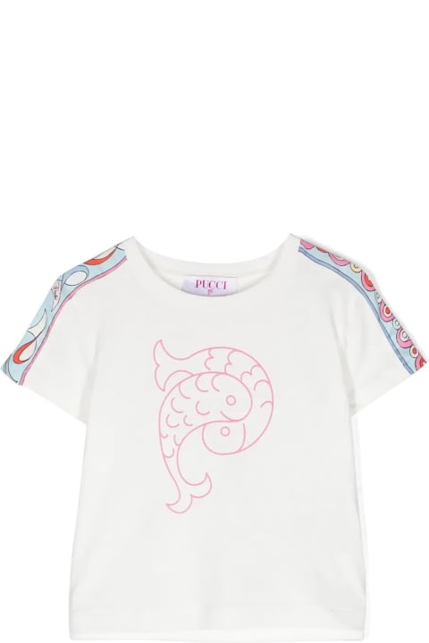 Pucci for Kids Pucci White T-shirt With Pucci P Print And Printed Ribbons
