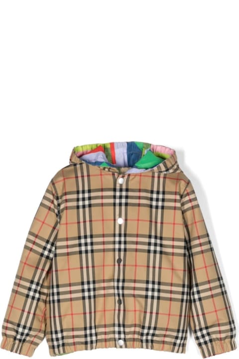ボーイズ Burberryのコート＆ジャケット Burberry Beige Hooded Down Jacket With Vintage Check Motif In Fabric Girl