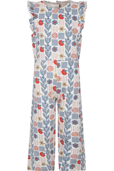 Coco Au Lait Jumpsuits for Girls Coco Au Lait White Jumpsuit For Girl With Flowers Print