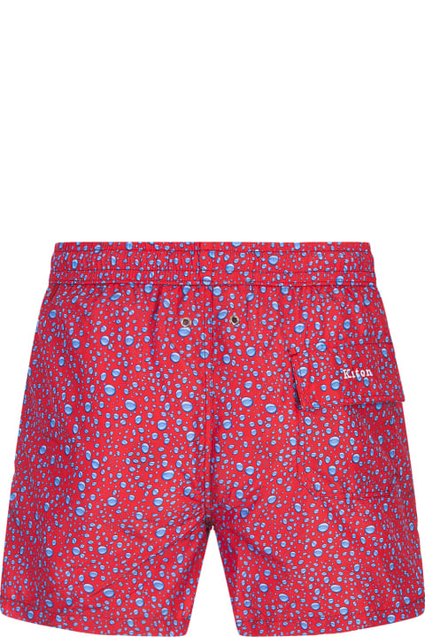 Kiton Swimwear for Men Kiton Red Swim Shorts With Water Drops Pattern