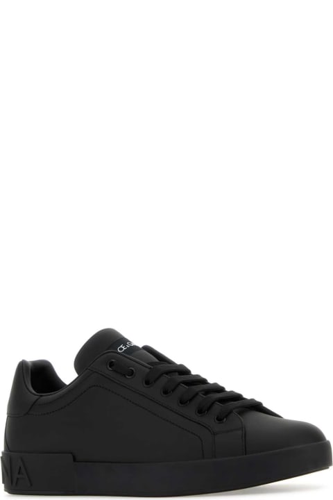 メンズ Dolce & Gabbanaのスニーカー Dolce & Gabbana Black Leather Portofino Sneakers
