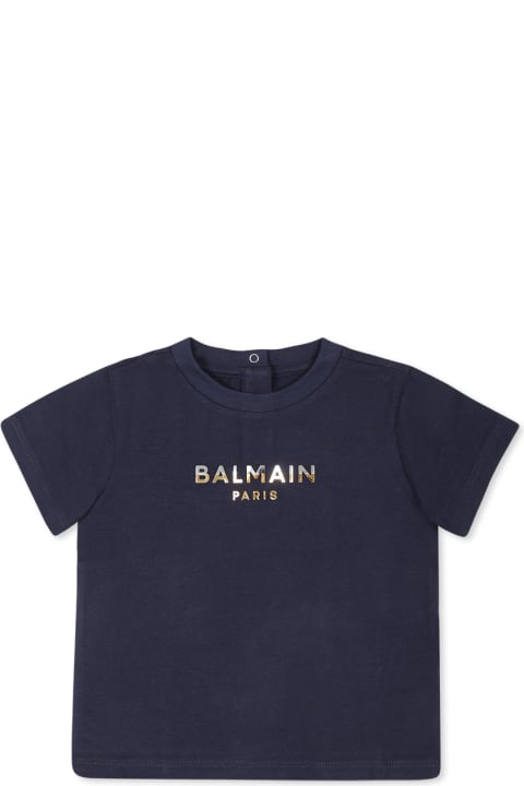 Fashion for Baby Boys Balmain Blue T-shirt For Babykids With Logo