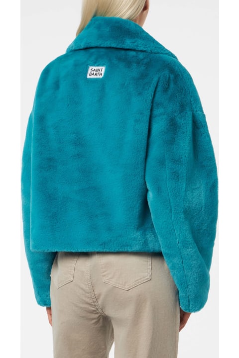 Homeware MC2 Saint Barth Woman Furry Short Teal Jacket