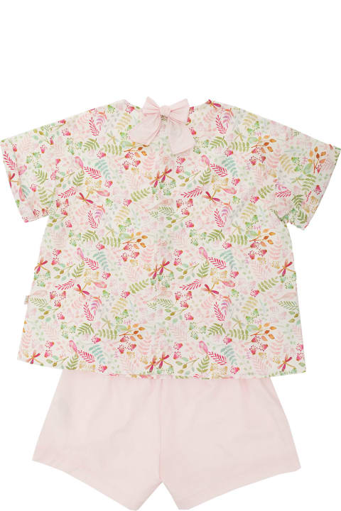 Jumpsuits for Girls Il Gufo Pink T-shirt And Shorts With Flower Print And Bow Detail In Cotton Girl