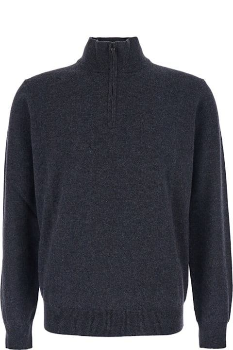 Kangra for Women Kangra Grey Ribbed Knit Sweater With High Neck And Half Zip Closure In Wool Man