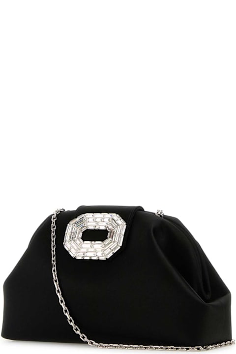 Amina Muaddi for Women Amina Muaddi Black Satin Camelia Clutch