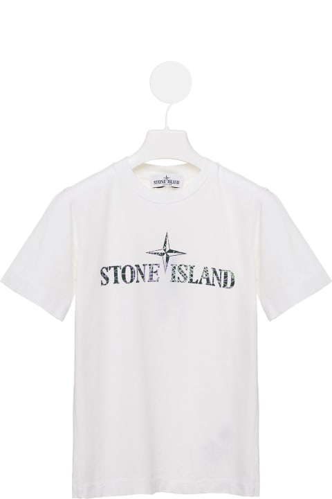 STONE ISLAND LOGO COTTON T-SHIRT WITH SHORT SLEEVE Kid Black