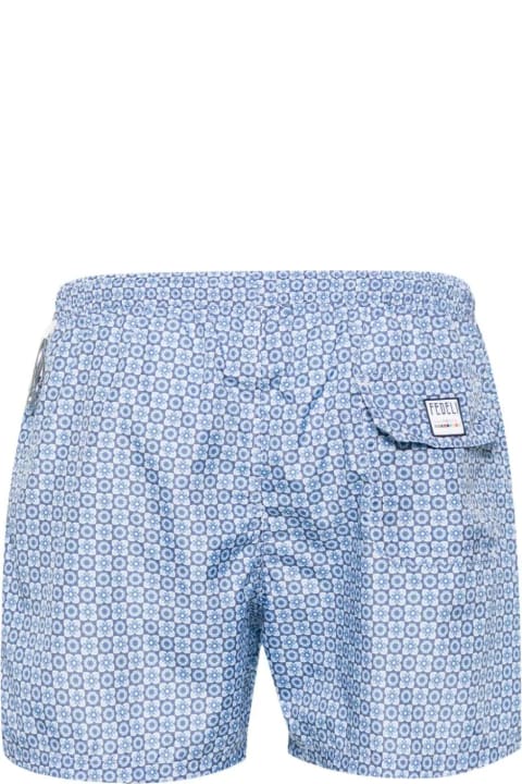 Swimwear for Men Fedeli Blue Swim Shorts With Flower Pattern