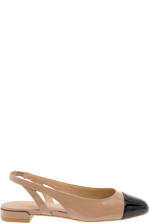 Flat Shoes for Women Stuart Weitzman Beige Slingback Mules With Contrasting Toe Cap In Patent Leather Woman