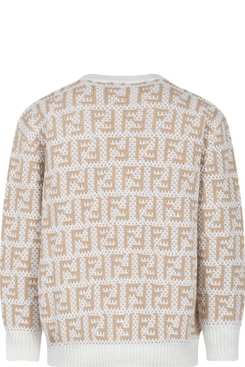 Fendi Sweaters & Sweatshirts for Boys Fendi Beige Cardigan For Kids With Double F