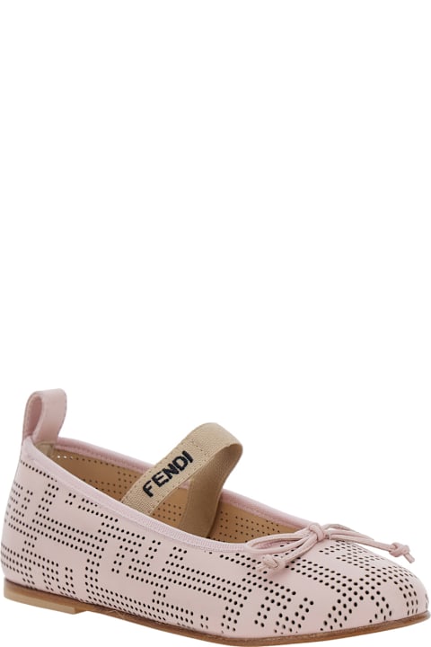 Fashion for Kids Fendi Pink Ballet Shoes With Bow Detail And All-over Perforated Ff Logo In Leather Girl