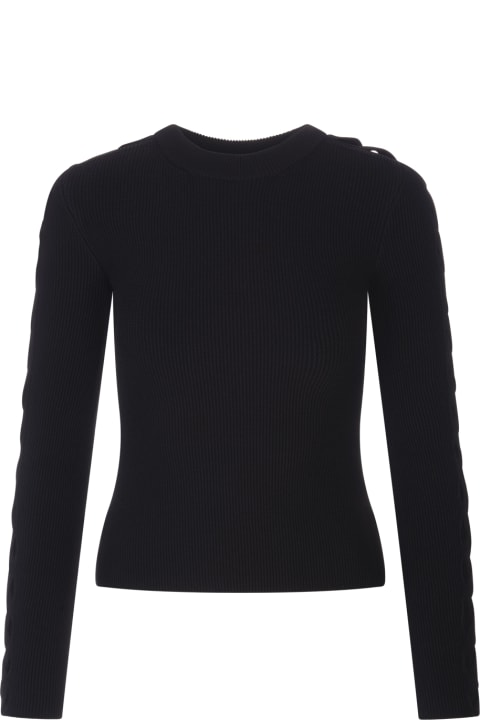 Woman Black Long Sleeve Perforated Top