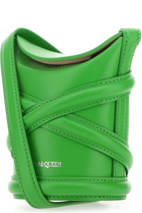 ウィメンズ Alexander McQueenのトートバッグ Alexander McQueen Grass Green Leather Mini The Curve Bucket Bag