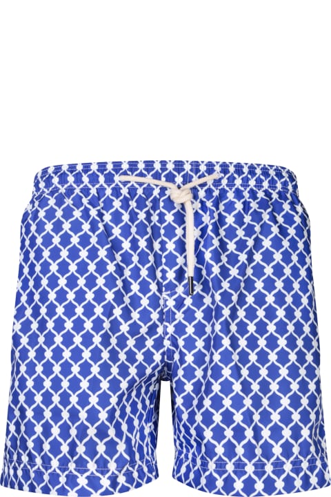 メンズ 水着 Peninsula Swimwear Patterned Blue/white Boxer Swim Shorts By Peninsula