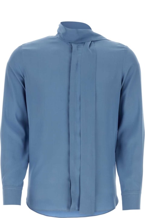 Shirts for Men Valentino Garavani Cerulean Blue Silk Shirt