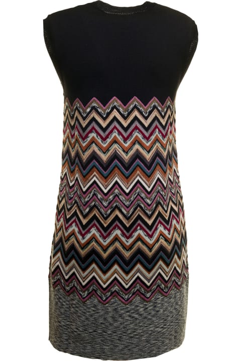 Multicolor Minidress In Knitted Wool Dress With Zig Zag Pattern And Patchwork Effect Woman