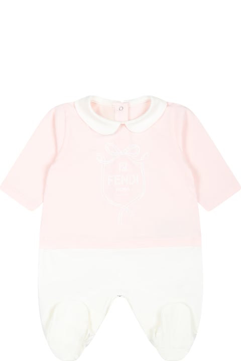 Bodysuits & Sets for Baby Boys Fendi Pink Babygrow Set For Baby Girl With Fendi Emblem