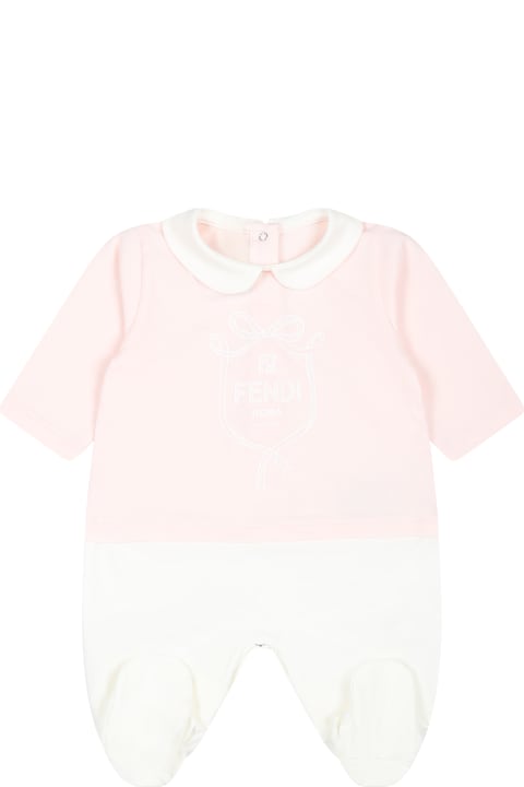 Zip Check Shirt for Baby Girls Fendi Pink Babygrow Set For Baby Girl With Fendi Emblem