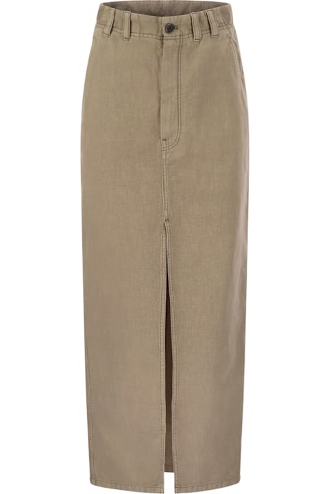Homeware Brunello Cucinelli Chino Skirt In Garment-dyed Cotton And Linen Cover