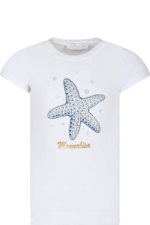 Monnalisa for Kids Monnalisa White T-shirt For Girl With Starfish And Logo