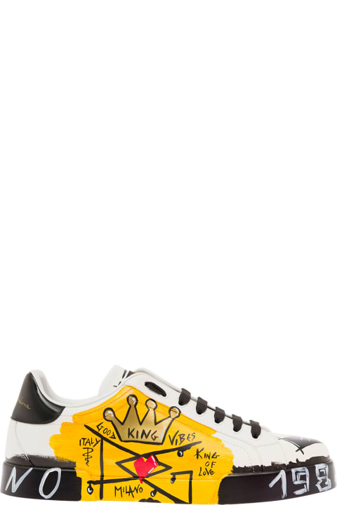 Dolce & Gabbana Man's Multicolor Printed Leather Sneakers