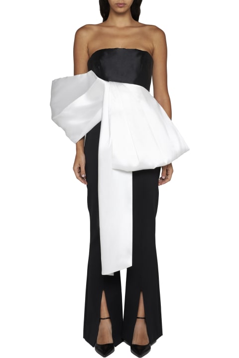 Solace London Topwear for Women Solace London 'nadina' Black And White Top With Bow Detail In Silk Woman