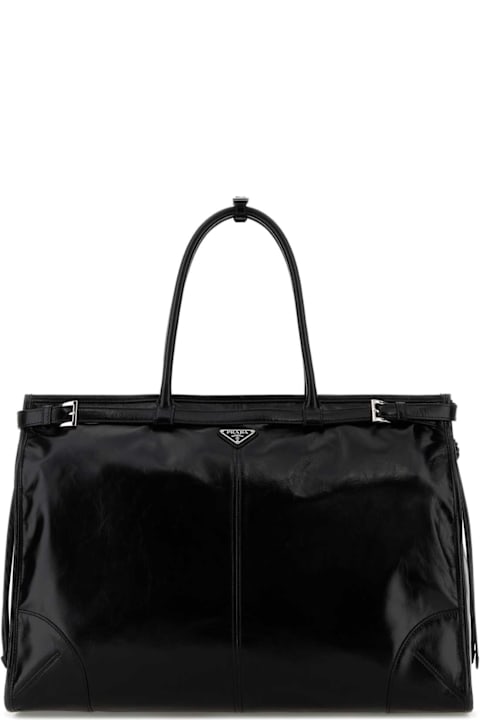 Prada for Kids Prada Black Leather Large Shopping Bag
