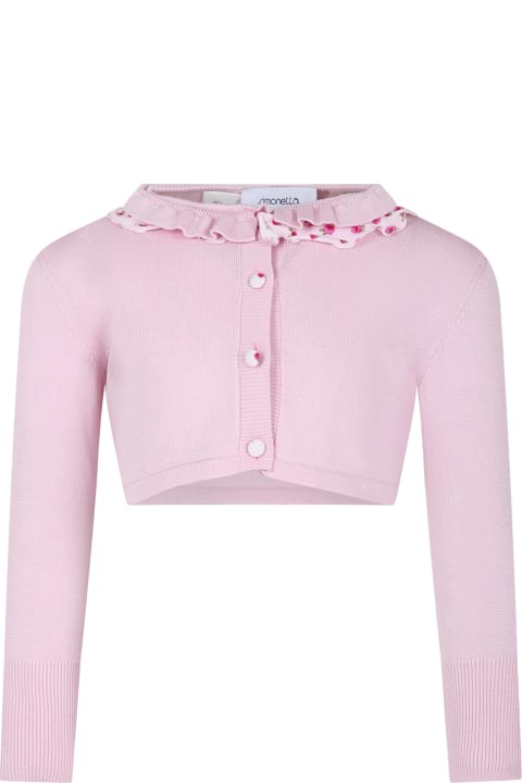 ガールズ Simonettaのニットウェア＆スウェットシャツ Simonetta Pink Cardigan For Girl With Flowers Print