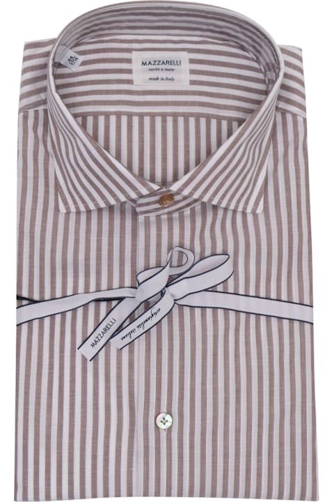 Mazzarelli Shirts for Men Mazzarelli Slim Fit Striped Cotton Shirt In Brown And White